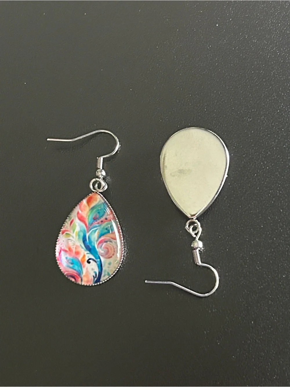 Vibrant Watercolor Abstract Floral Leaf Teardrop Cabochon Glass Earrings